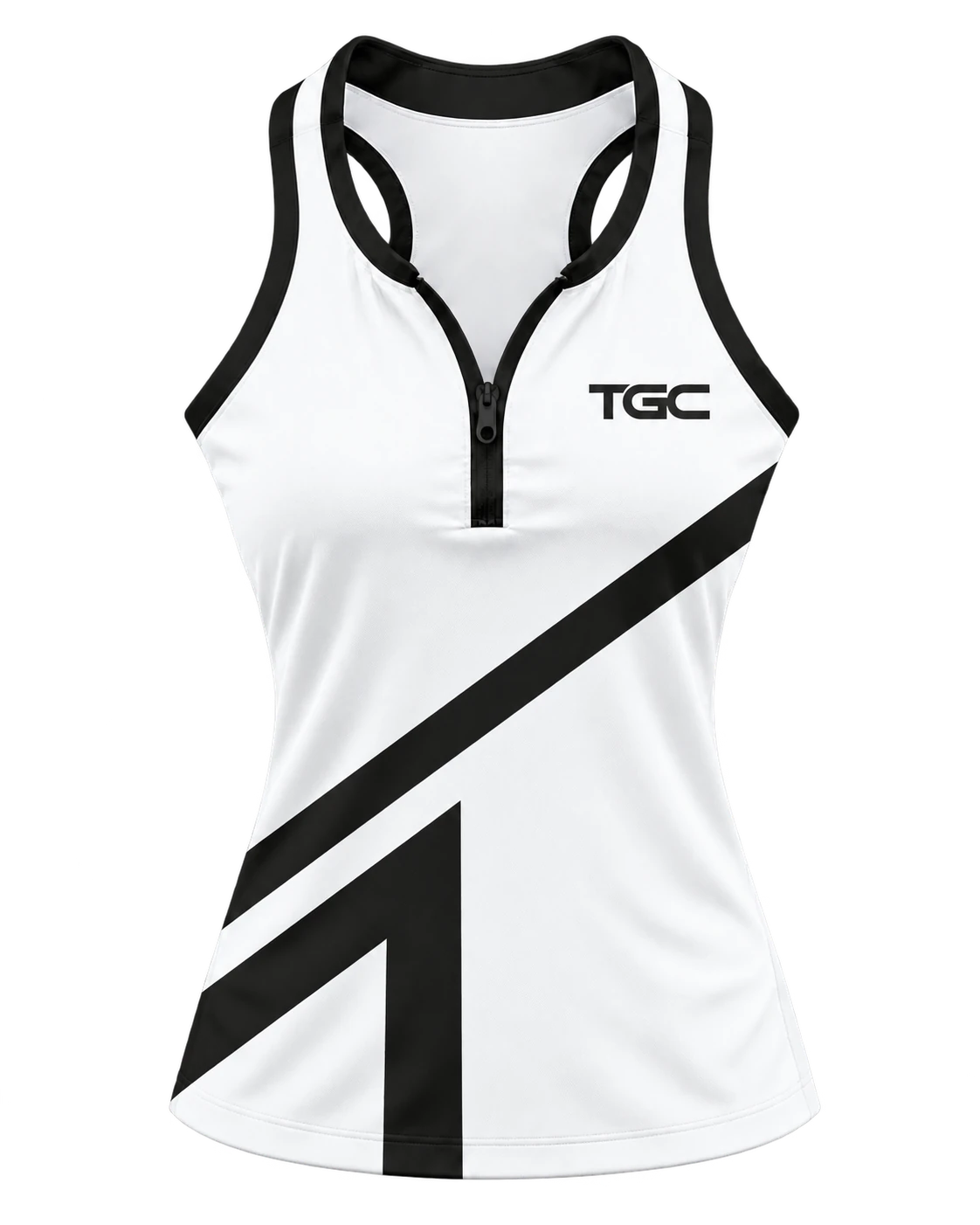 Club Zip Sleeveless Top in White / Black, front